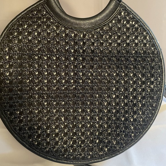 Anthropologie Black Woven Circle Top Handle Bag Handbag Purse Crossbody Strap - Picture 2 of 13